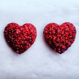 Red druzy style heart earrings